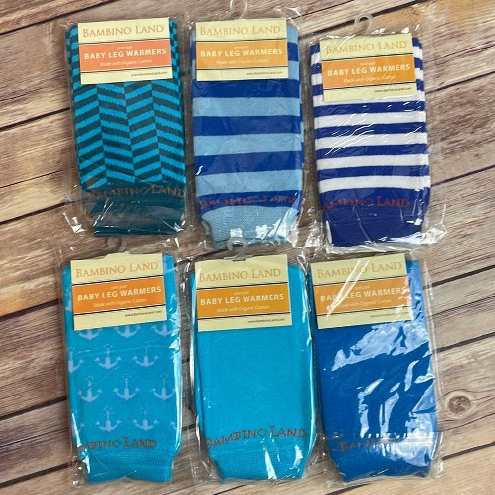 6 pairs of baby boy leg warmers by Bambino Land - OS fits 4 months and up!